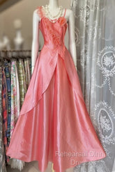Vintage Fashion A Line Spaghetti Straps Pink Floor Length Evening Dress Semi Formal Prom Dresses